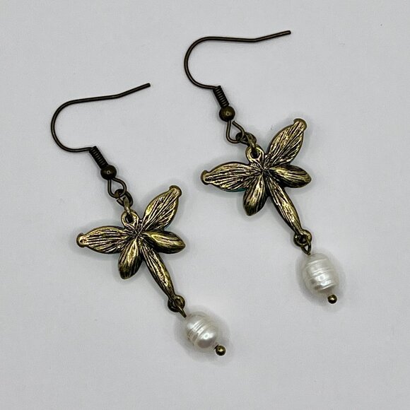 Opal Dragonfly - Handcrafted Imitation Opal Drop Earrings - Picture 3 of 3